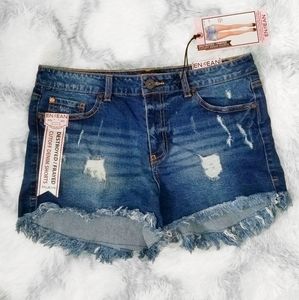En Jean High Rise Distressed Denim Shorts